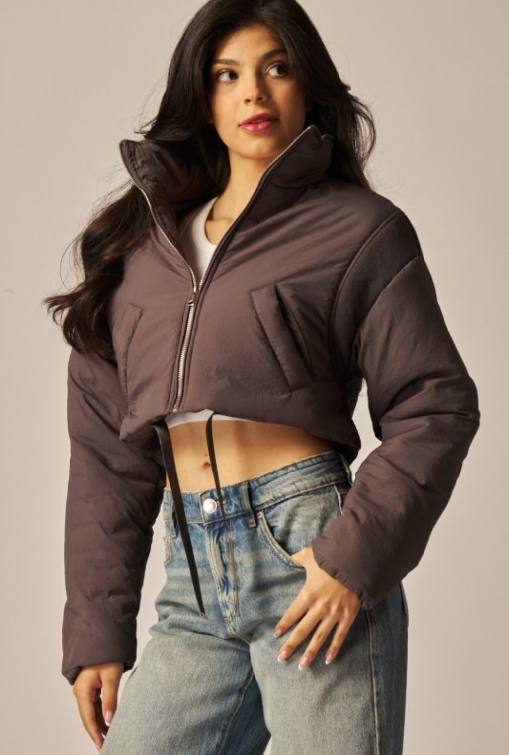 Cropped Break Line Bomber Jacket (charcoal)