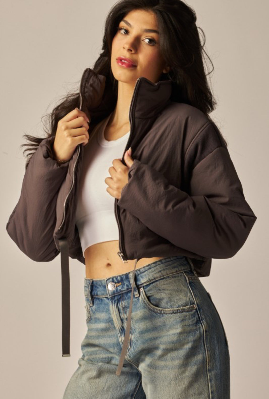 Cropped Break Line Bomber Jacket (charcoal)