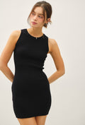 Ribbed Round Neck Tank Dress (Black)