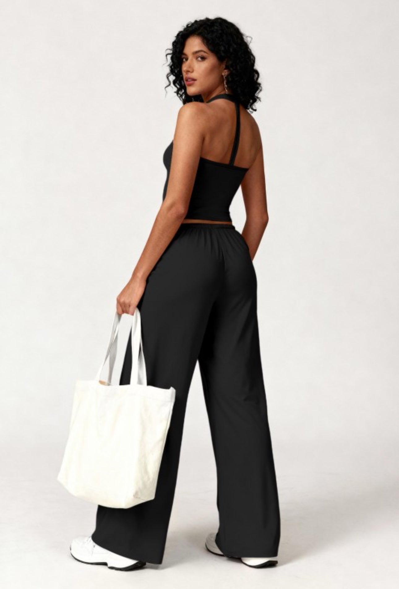 Halter Tank Wide Leg Pants Set (Black)