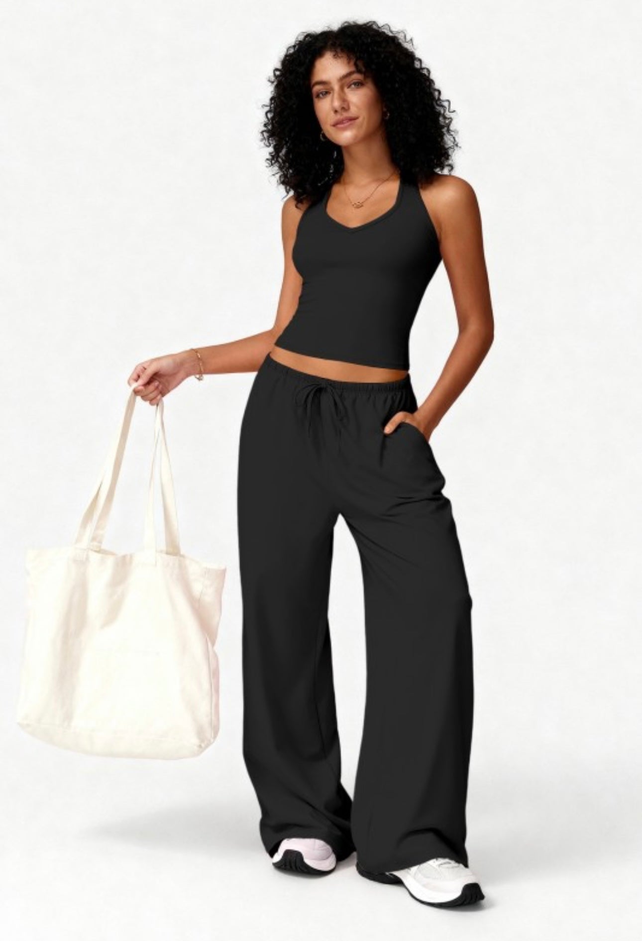 Halter Tank Wide Leg Pants Set (Black)