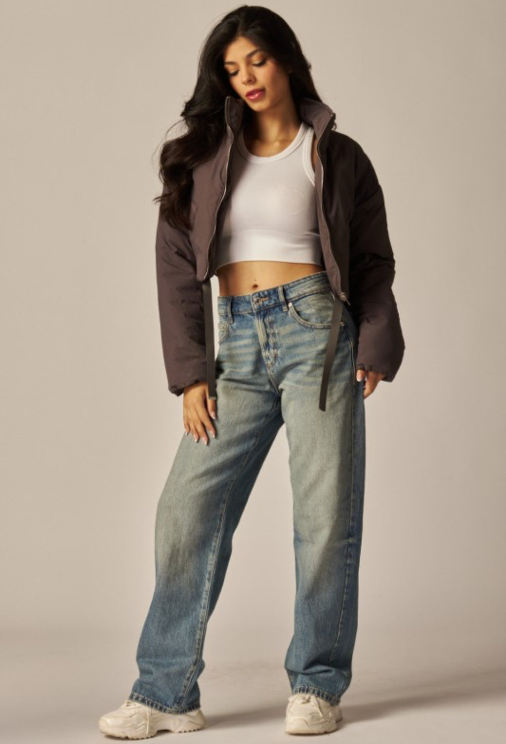 Cropped Break Line Bomber Jacket (charcoal)