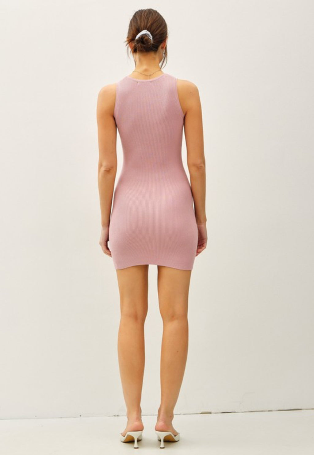 Ribbed Round Neck Tank Dress (blush)